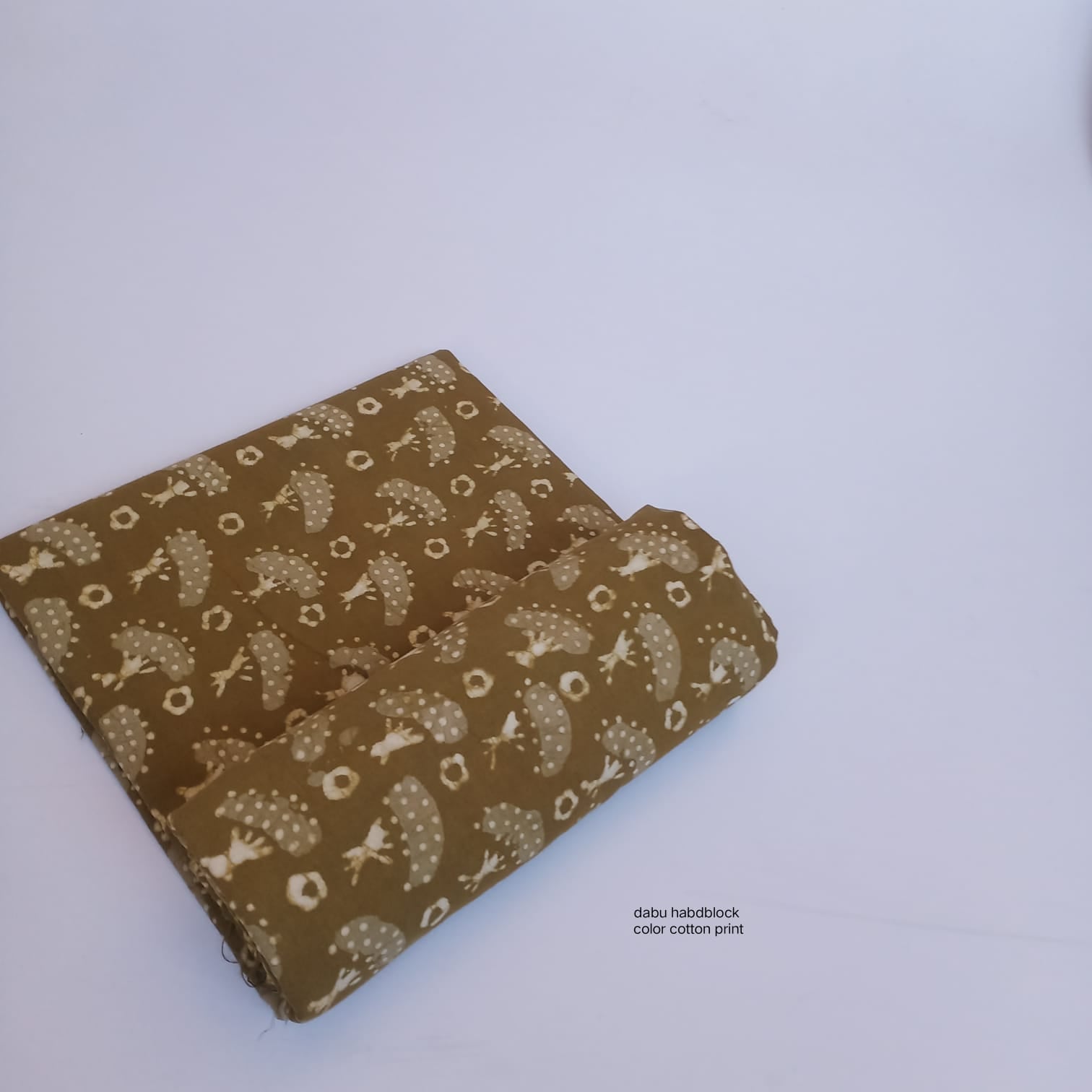 Mustard mushroom floral jaal Dabu handblock cotton fabric natural dyed